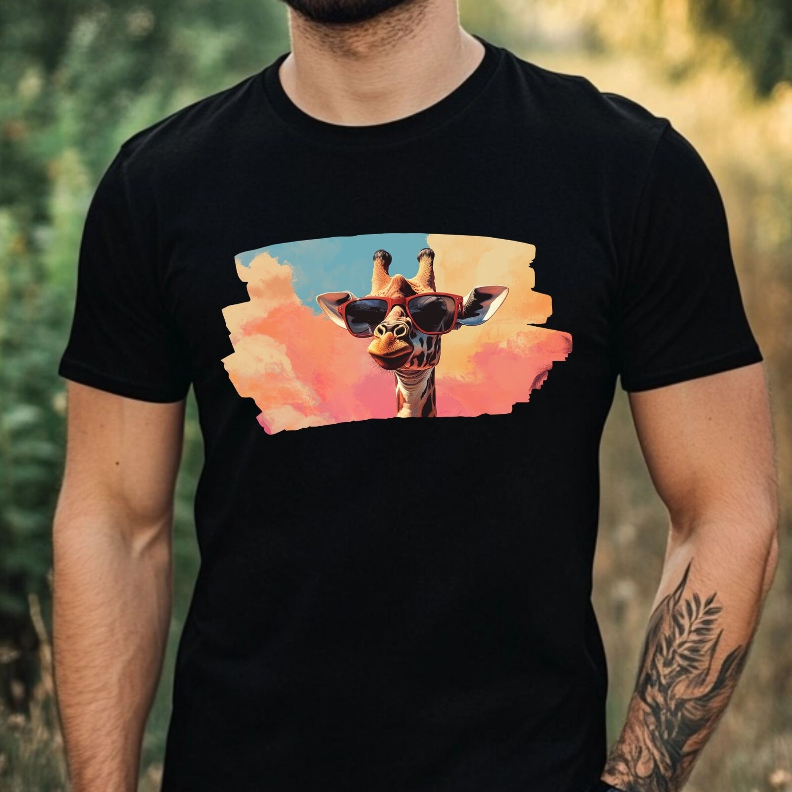 Mens Giraffe Sunglasses Print Cotton T-Shirt Size XS to 5XL
