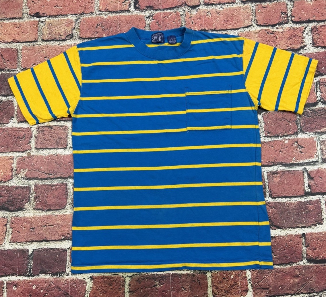 Vintage Striped Blank T Shirt Single Stitch St. John’s Bay Sport Pocket Tee L