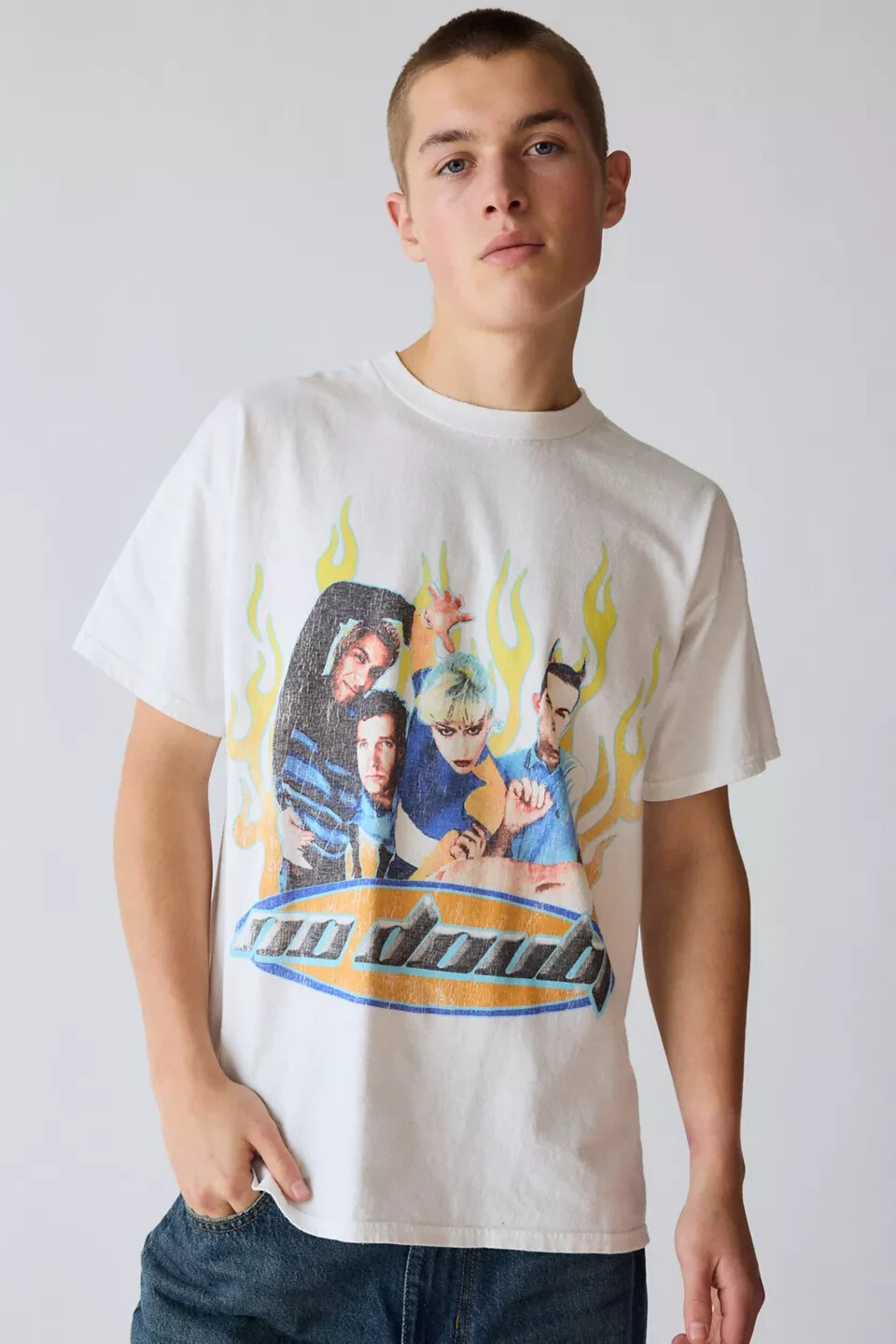 No Doubt Mens Summer 2000 Distressed Graphic (2024 Print) White Shirt New Small