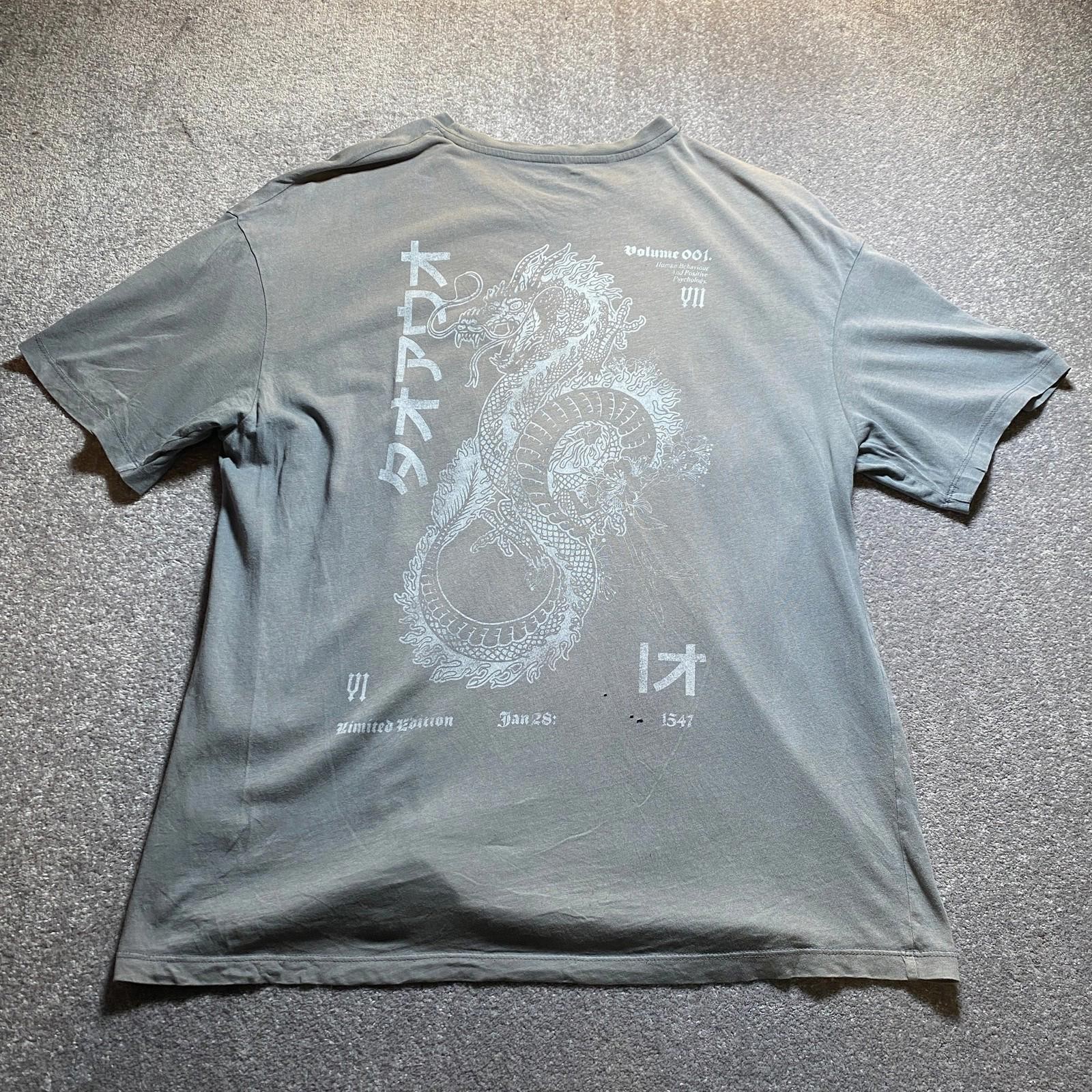 Jack & Jones T-Shirt Men’s Large Grey Dragon Print Casual Graphic Tee