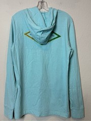 Reef Light Aqua Hoodie Tee with Lime Logo Tab Recycled Cotton Poly Blend size M