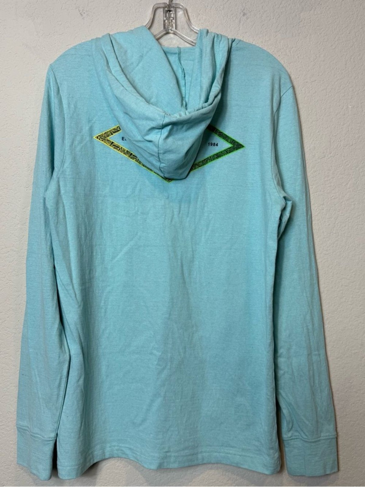 Reef Light Aqua Hoodie Tee with Lime Logo Tab Recycled Cotton Poly Blend size M gallery