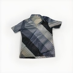 Alan Stuart VTG Size Medium Abstract Shirt Blue Polka Dot V-Neck Collar Pullover