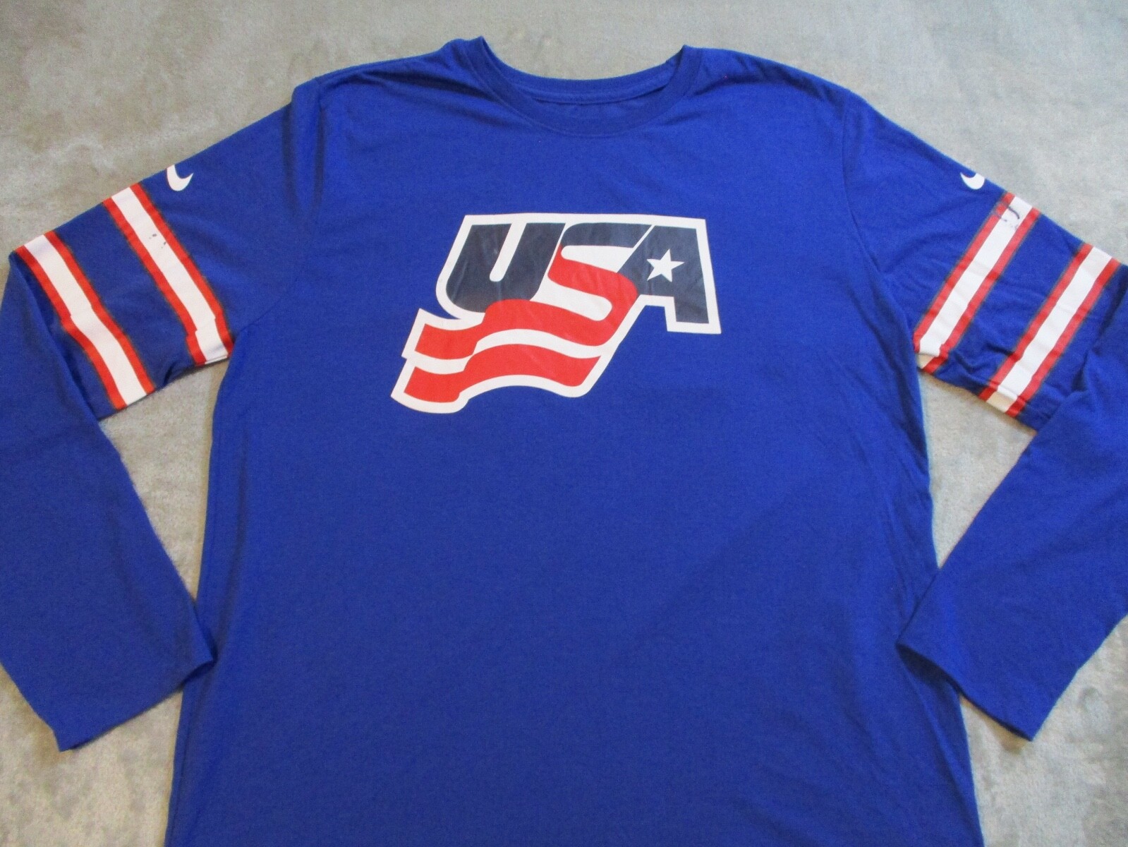 Nike Team USA Shirt Mens XL Blue White Red Flag Olympic Long Sleeve Dri Fit 0680 gallery