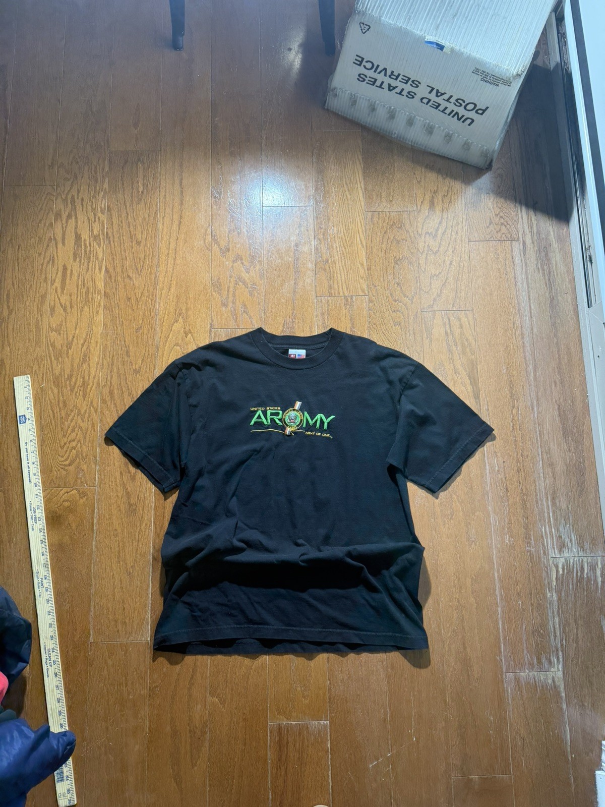 Vintage Stitched Embroidered T Shirt XL 90s USA Made Army Military Black Tee Y2K