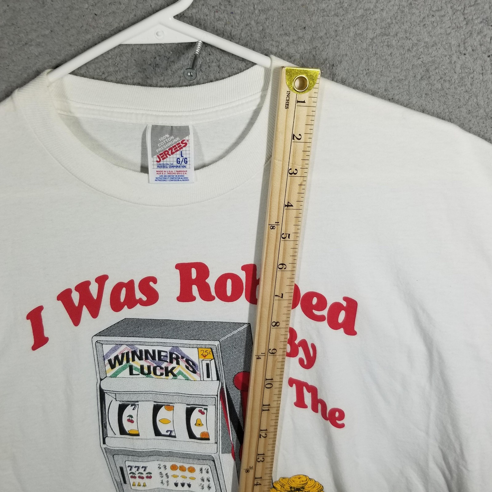 Vintage Gambling Shirt Mens Large White One Armed Bandit Slot Machine Vegas USA gallery