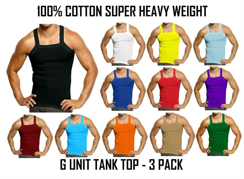 3-6 Packs Men’s G-unit Cotton Tank Tops Square Cut  Rib A-Shirts Random Colors