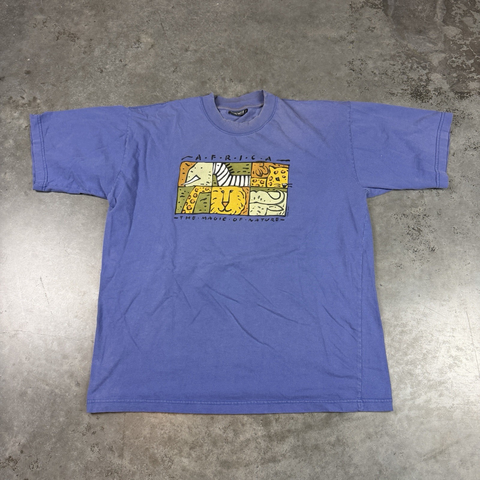 Vintage Africa T Shirt Mens XXL Blue Faded Art Preowned gallery