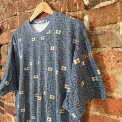 Vintage 90s ADIDAS AOP Geometric Grid Soccer Goalie T Shirt Medium Rare