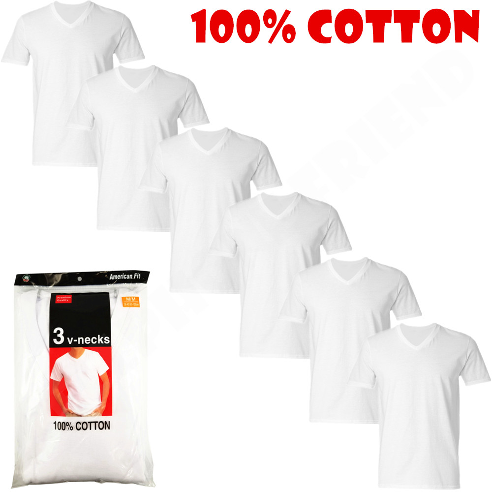 6-Pack V-Neck For Men’s 100% Cotton Tagless T-Shirt Undershirt Tee White