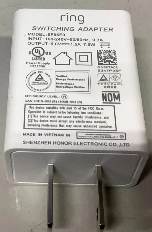 Ring Model No. 5F86E9 Charger Wall Block Switching Adapter WITH 4FT TYPE C CABLE