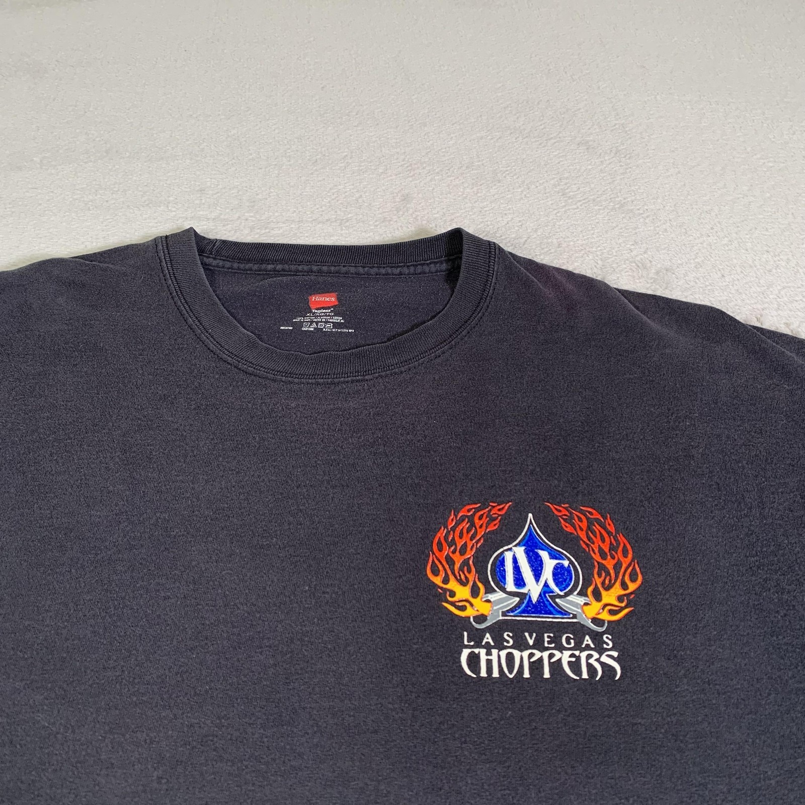 Las Vegas Choppers Shirt Mens XL Black Hanes Flames Motorcycle Biker Tee FLAWS gallery