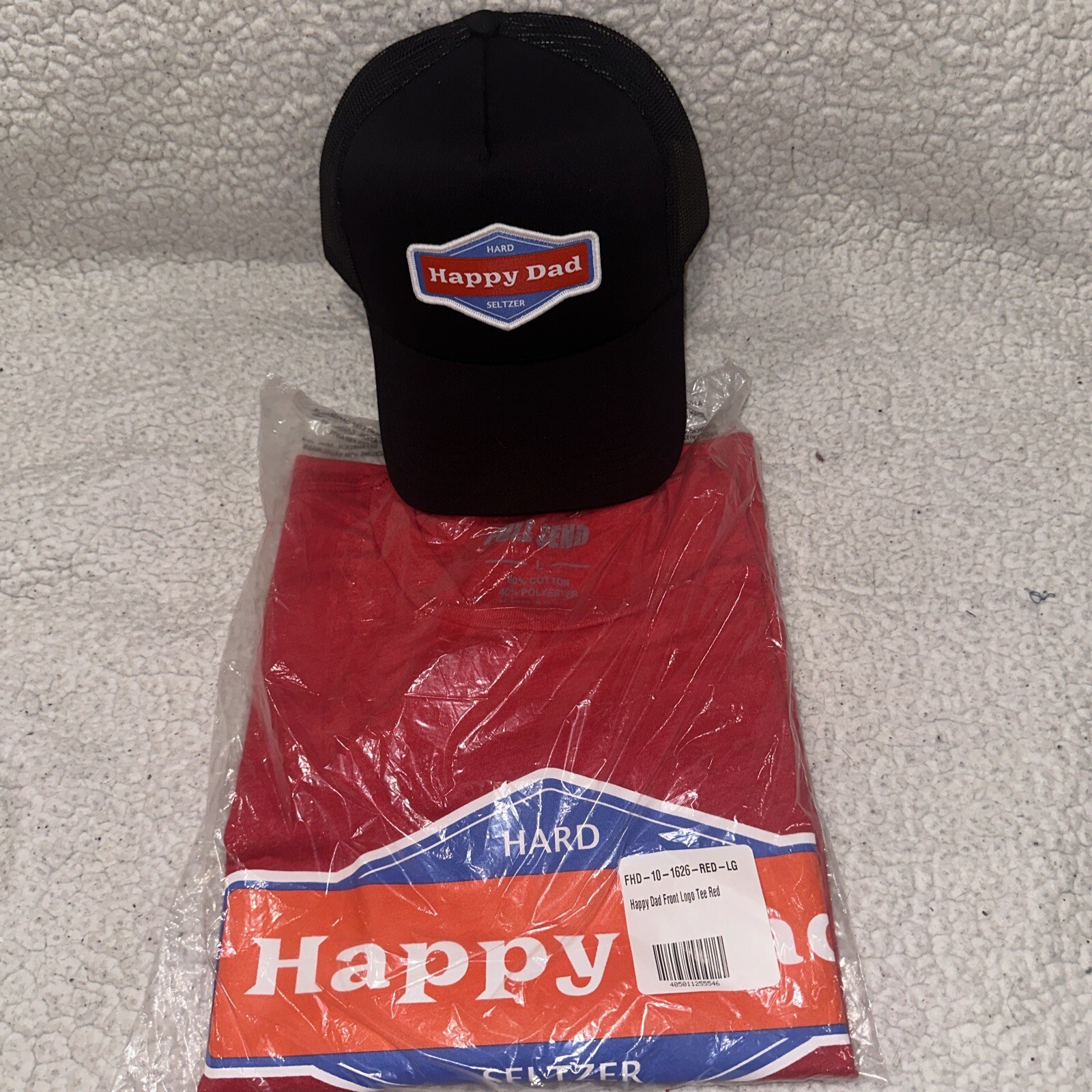 HAPPY DAD SELTZER FRONT LOGO T-SHIRT RED UNISEX ADULTS LARGE & TRUCKER HAT NEW. gallery