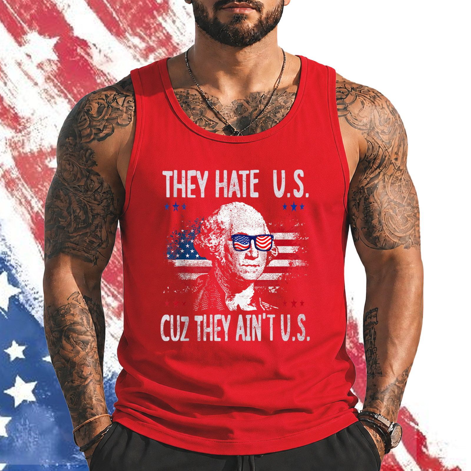 They Hate Us Cuz They Ain't Us Funny 4th Of July Usa Flag Tank Top gallery