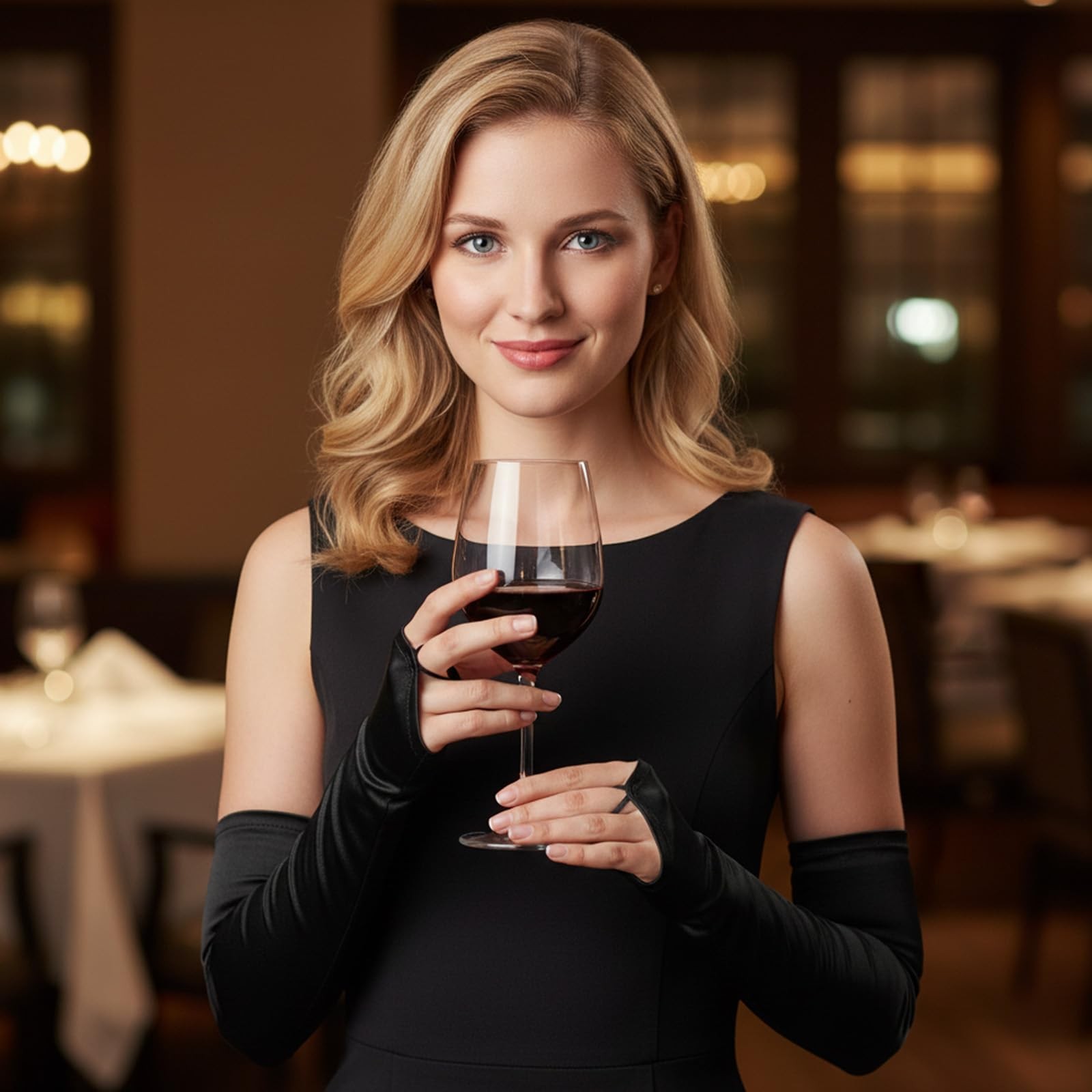 Black Long Fingerless Satin Opera Gloves Women, 1920s Elbow Length Costume Dr... gallery