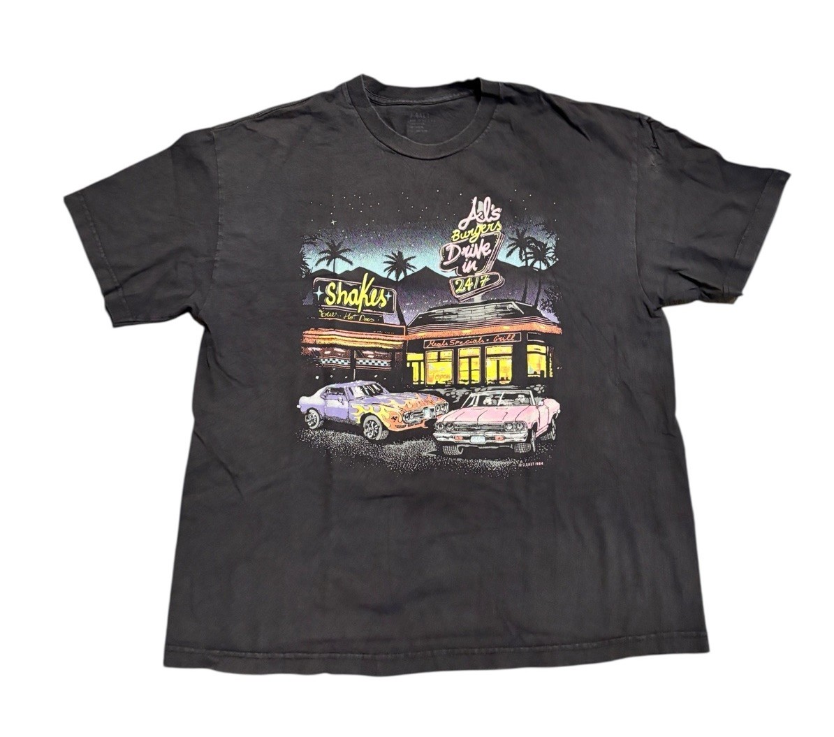J Galt Shirt Mens One Size Black 1984 Al Burgers Drive In Vintage 80s USA T Shir
