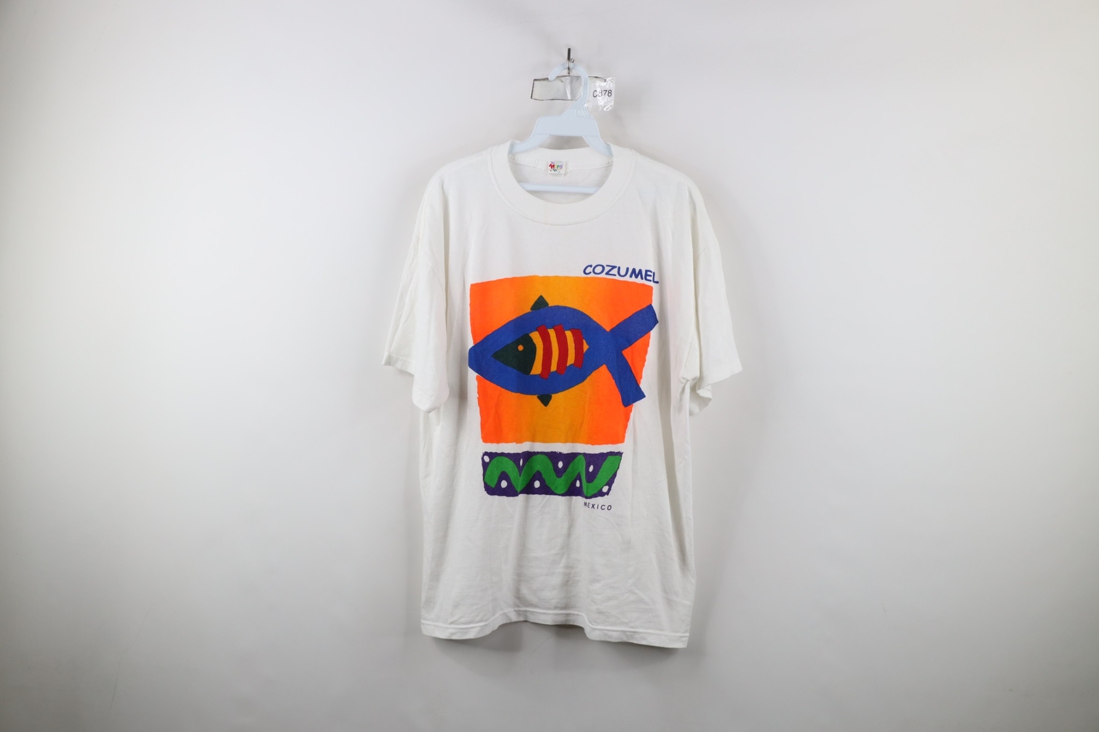 Vintage 90s Y2K Streetwear Mens Large Abstract Art Fish Cozumel Mexico T-Shirt gallery