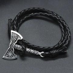 Mens Viking Celtic Wolf Raven Axe Bracelet Odin Symbol