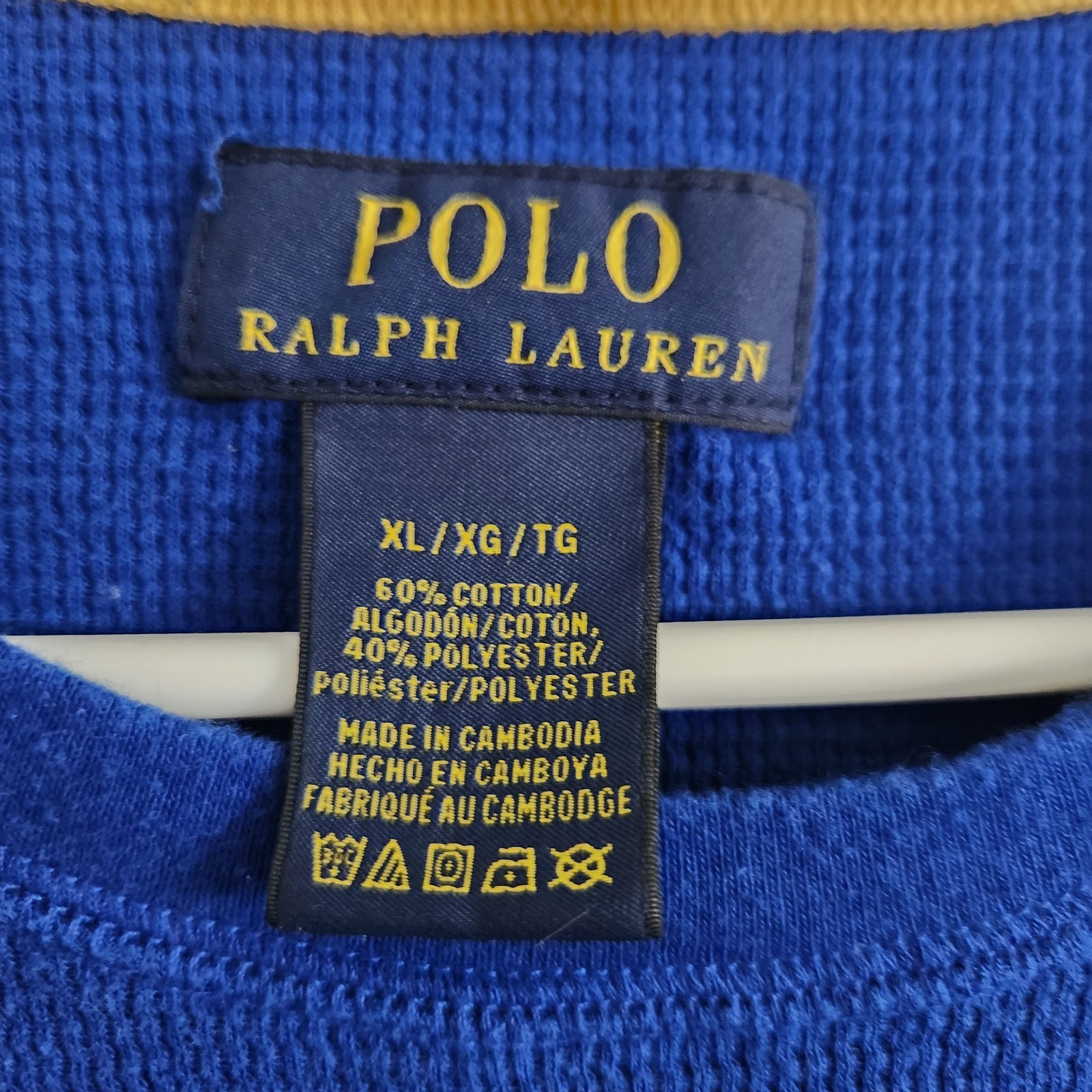 Polo Ralph Lauren Mens XL Blue Thermal Waffle Knit Long Sleeve Poly/Cotton Blend gallery