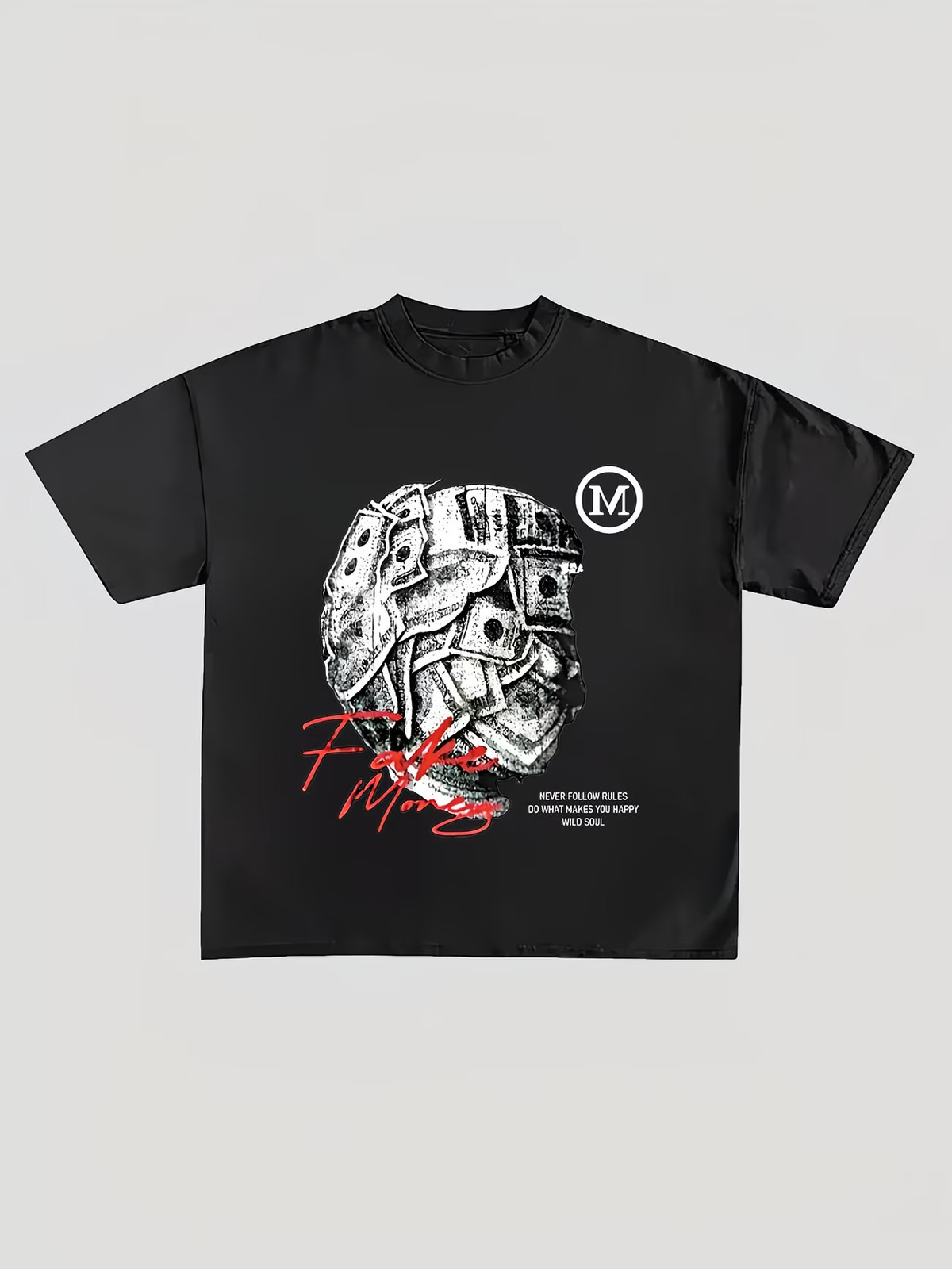 Men'S Letter Money Print Regular T-Shirt, Summer Loose Street Fashion Short Slee gallery