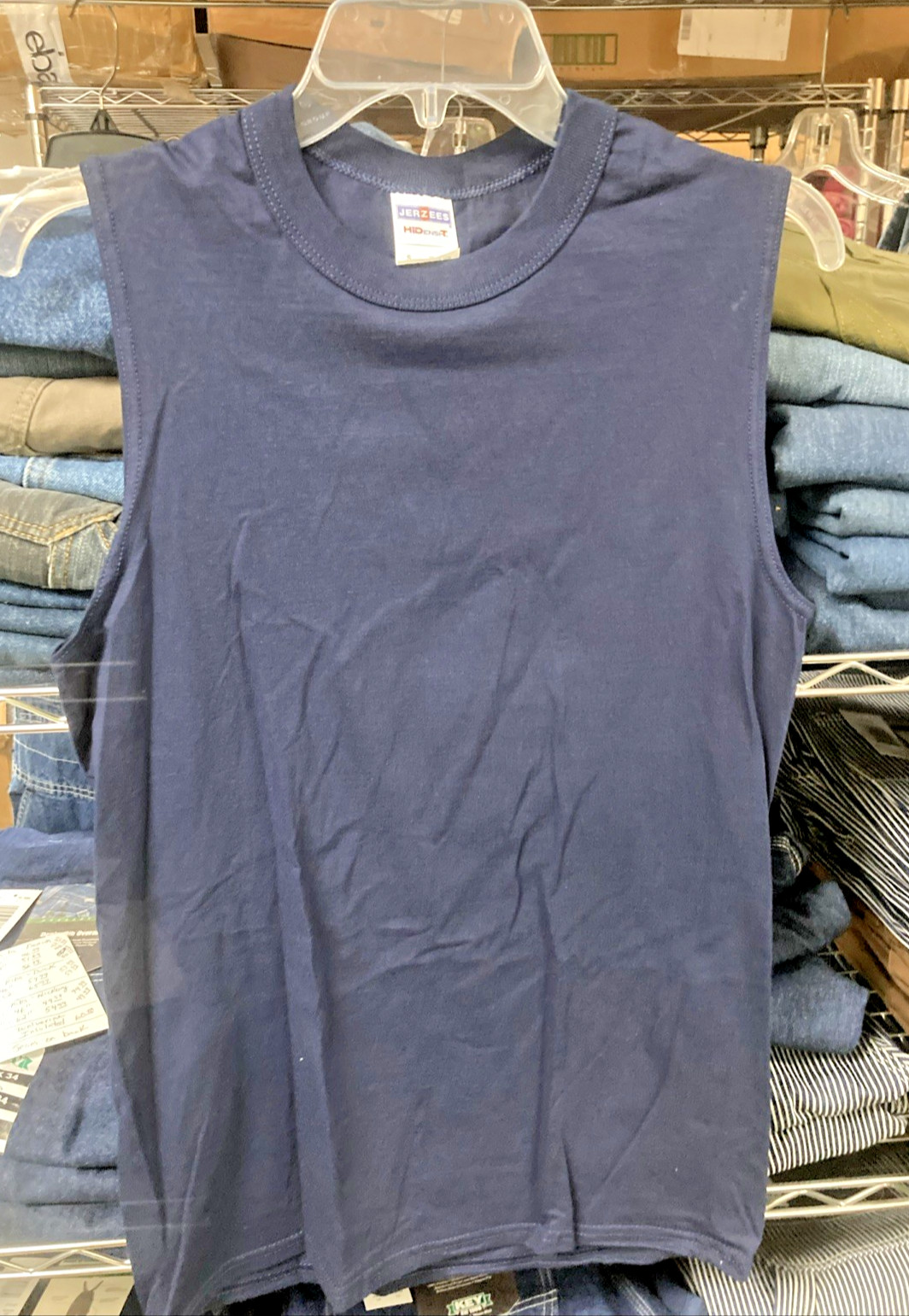 Lot of 2 - JERZEES Men's Sleeveless/Muscle T-Shirts, S (34-36), 1-Navy & 1-Black gallery