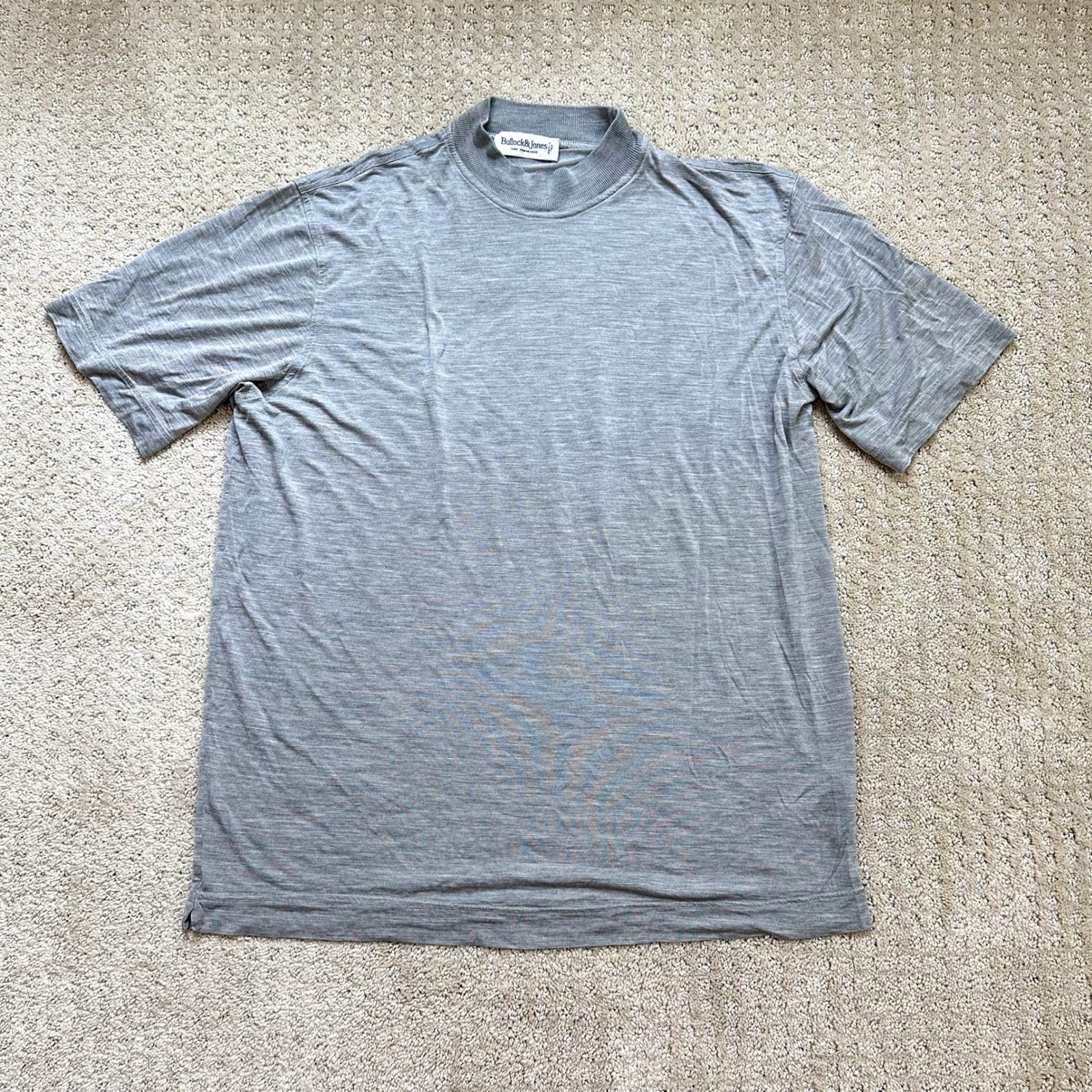 Bullock & Jones T-Shirt Mens 50 M/L Gray Mock Neck Short Sleeve Italy 100% Silk gallery