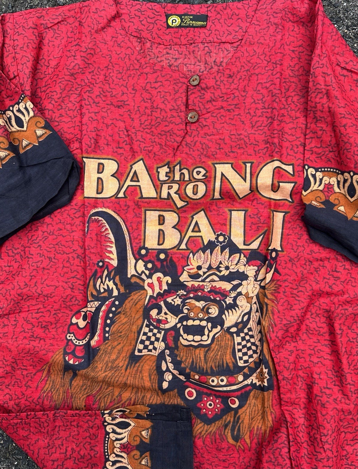 VTG Batik THE BARONG BALI Top LARGE TRADITIONAL Mythology Shirt INDONESIA RARE