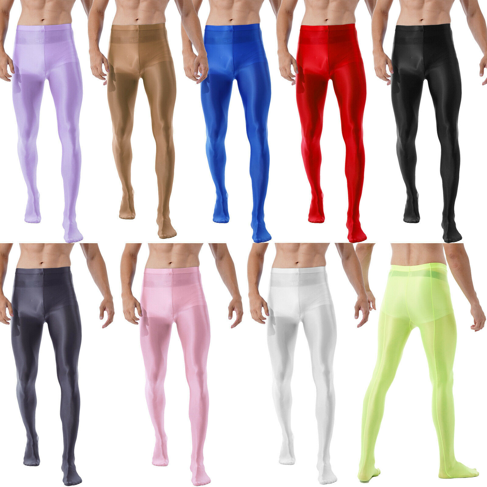 Men's Glossy See Through Tights Suit Long Sleeve Shirts with Fitness Pantyhose gallery