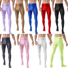 Men’s Glossy See Through Tights Suit Long Sleeve Shirts with Fitness Pantyhose