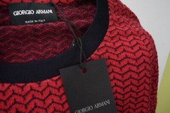 Giorgio Armani Black Label Red Black Woven Polyamide Blend T Shirt 48 NEW