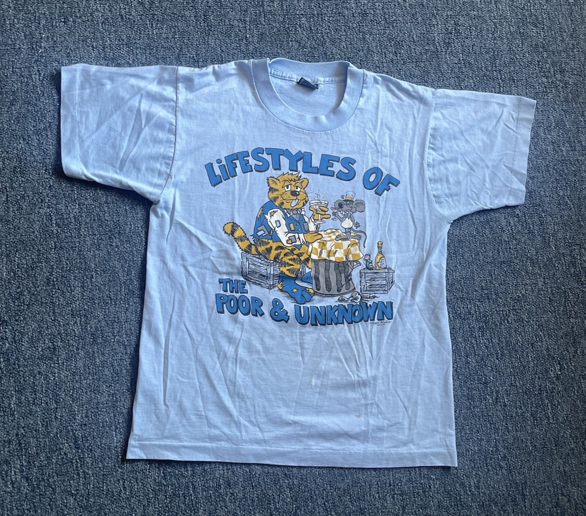 Vintage Lifestyles Of The Poor & Unknown Shirt Mens Medium Blue Cat 80s Funny gallery