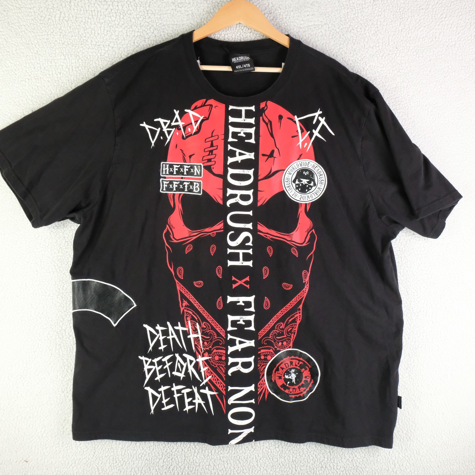 Headrush Shirt Mens 4XL Black Red Fear None Death Before Defeat Graphic Tee MMA gallery