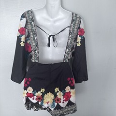 CRB Womens Backless V-Neck Floral Print Shorts Jumpsuit Romper S NEW