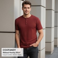COOFANDY Ribbed Henley Shirt for Men
