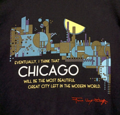 Frank Lloyd Wright Foundation Shirt XXL Cityscape Art Chicago Beautiful City