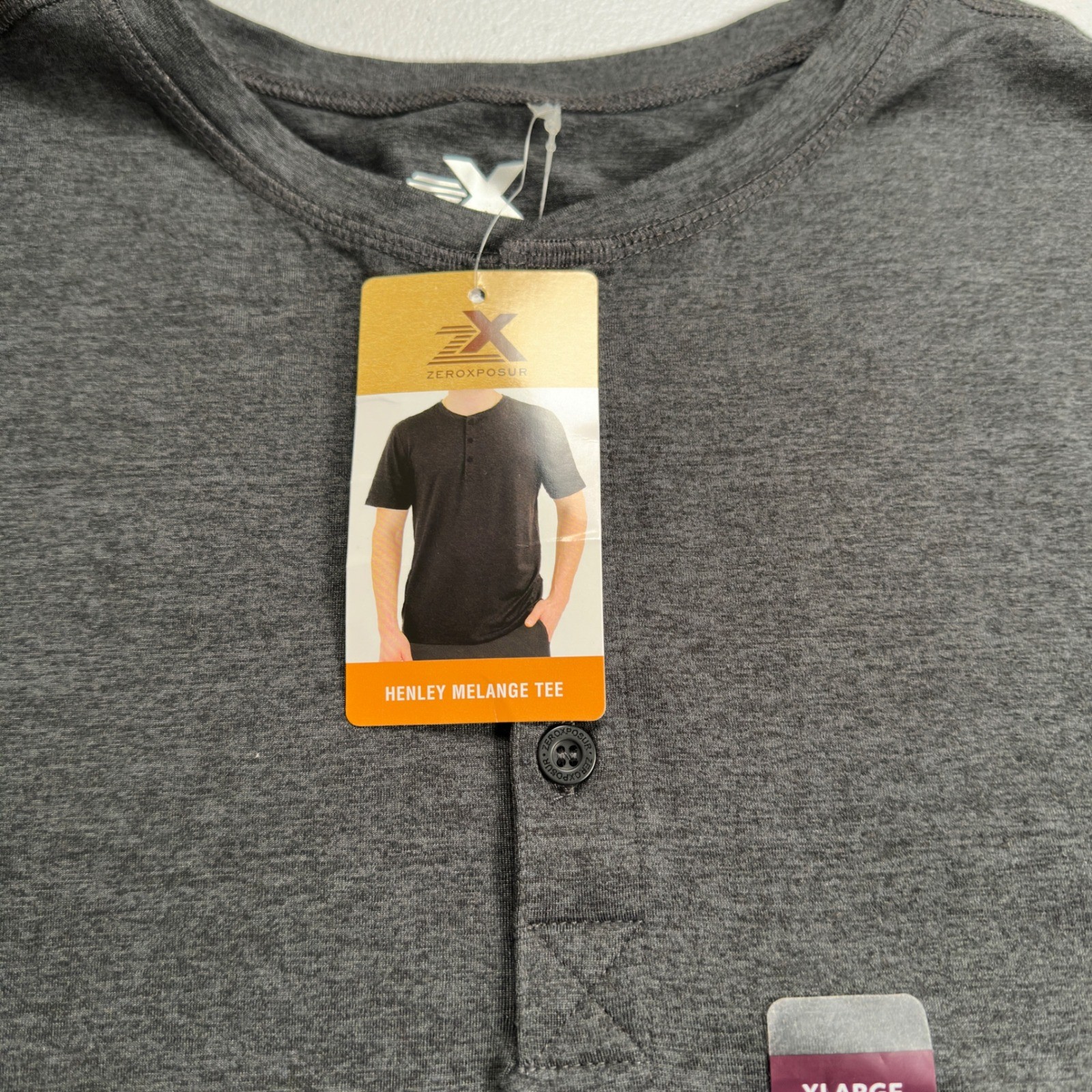 ZeroXposur Henley Melange Tee Shirt Gray Black Poly Spandex XL NWT gallery