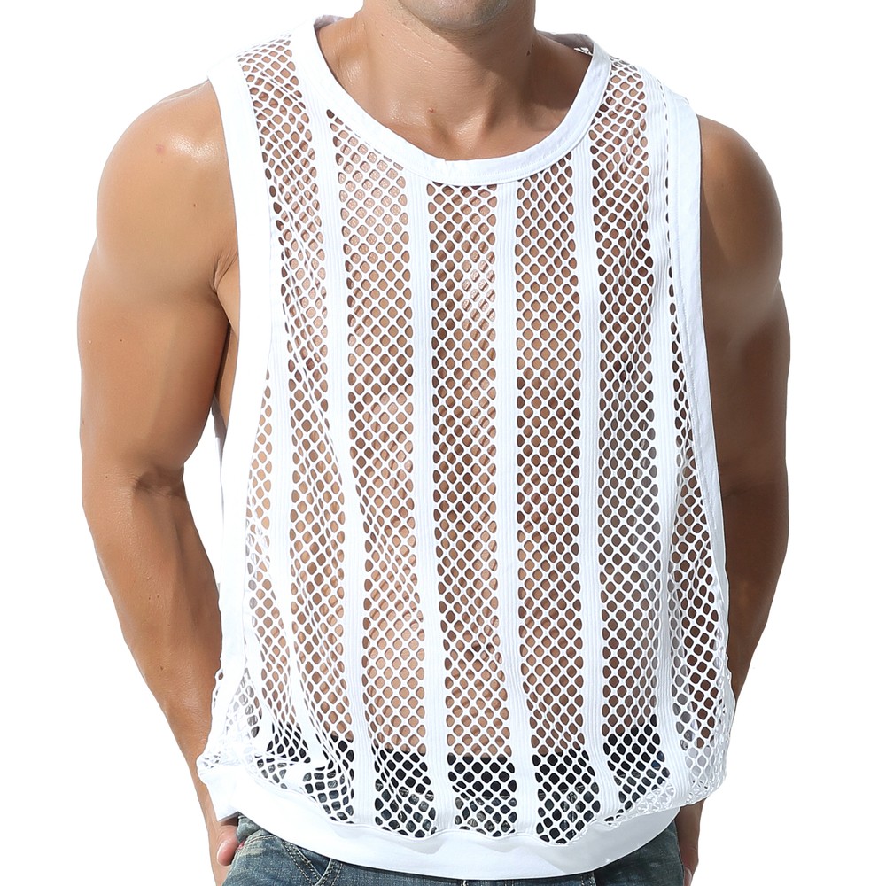 Mens Undershirts Vest Mesh Sleeveless T-Shirts Sport Casual Hollow Out Tank Tops