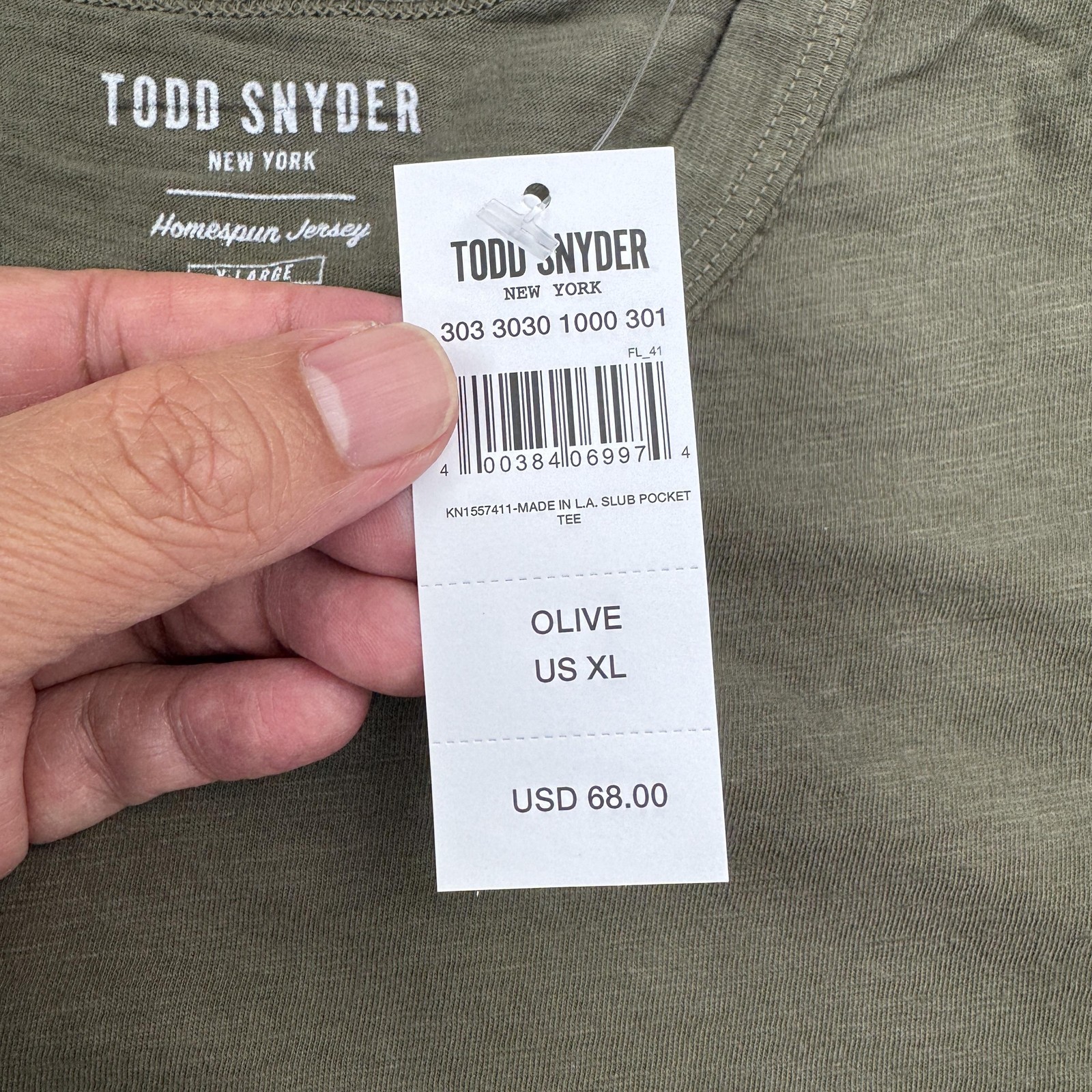 Todd Snyder Shirt Mens XL Olive Green Pocket Tee Homespun Jersey Made USA Casual gallery