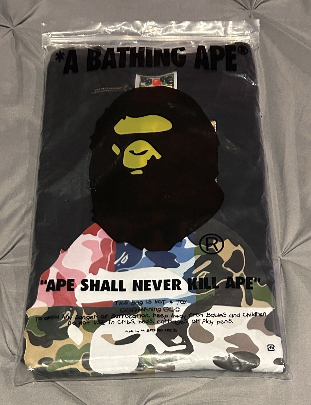 A Bathing Ape BAPE Black Multi Color Pattern T-Shirt, Size L gallery