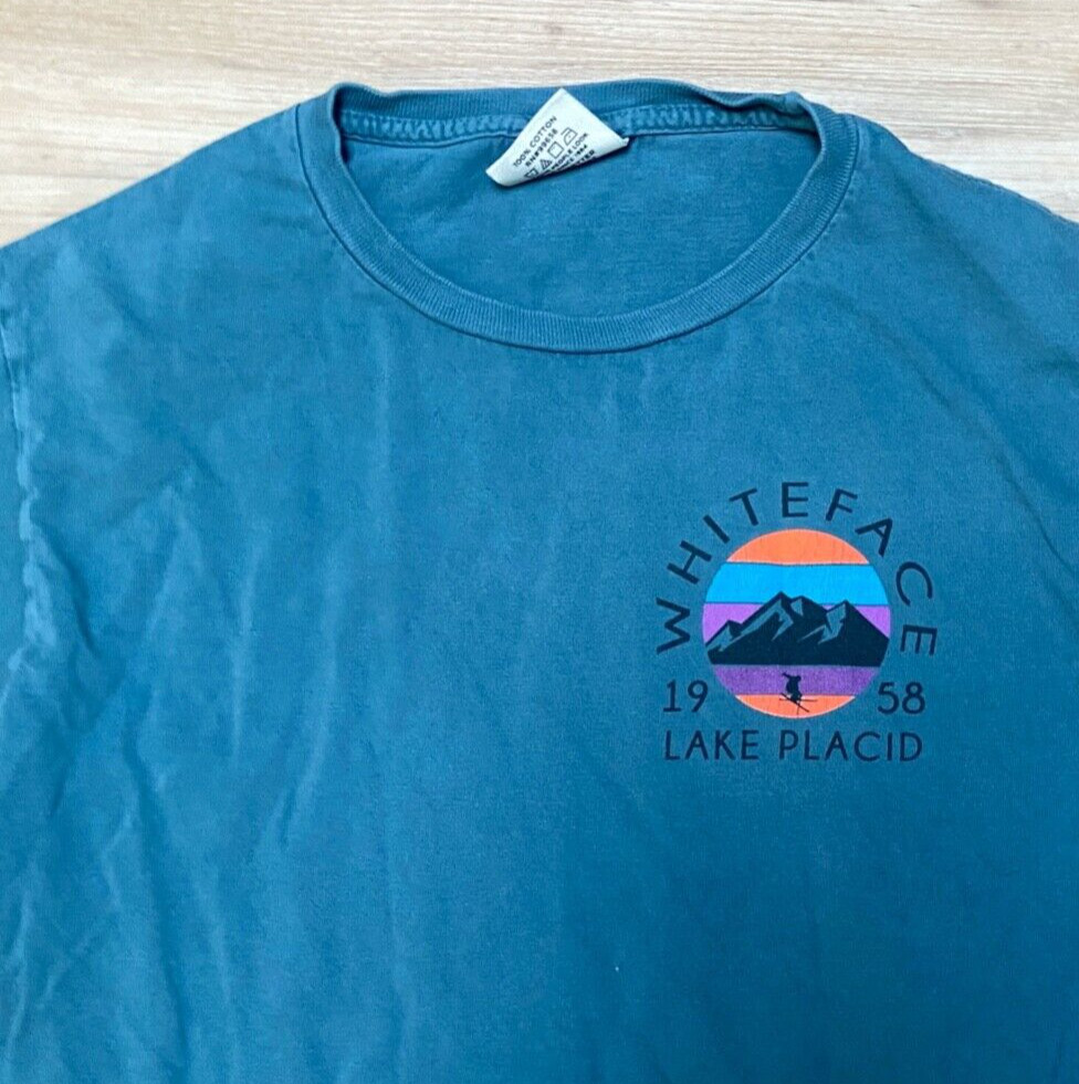 Whiteface Lake Placid Shirt Mens Small Blue 84 Long Sleeve Crewneck Tee Skiing gallery