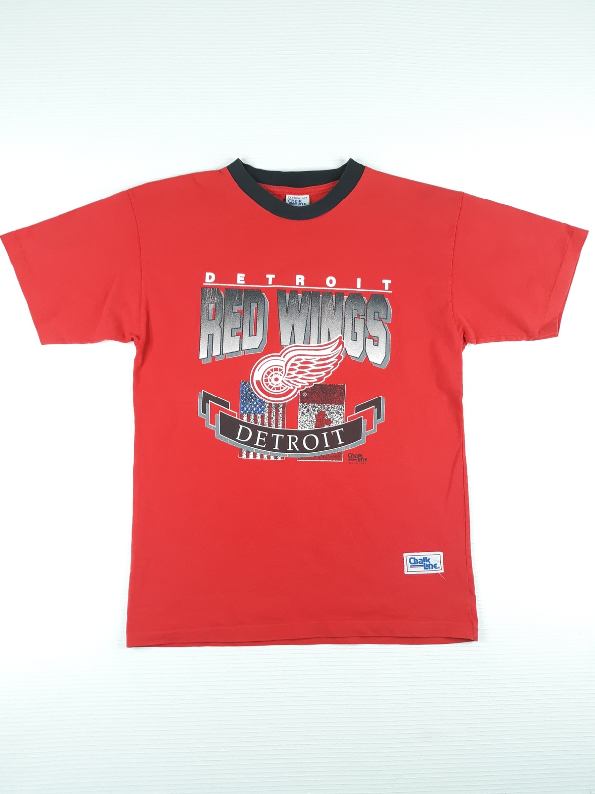 Vintage DETROIT RED WINGS 1992 NHL Hockey 90s Chalk Line t-shirt Red Canada L gallery