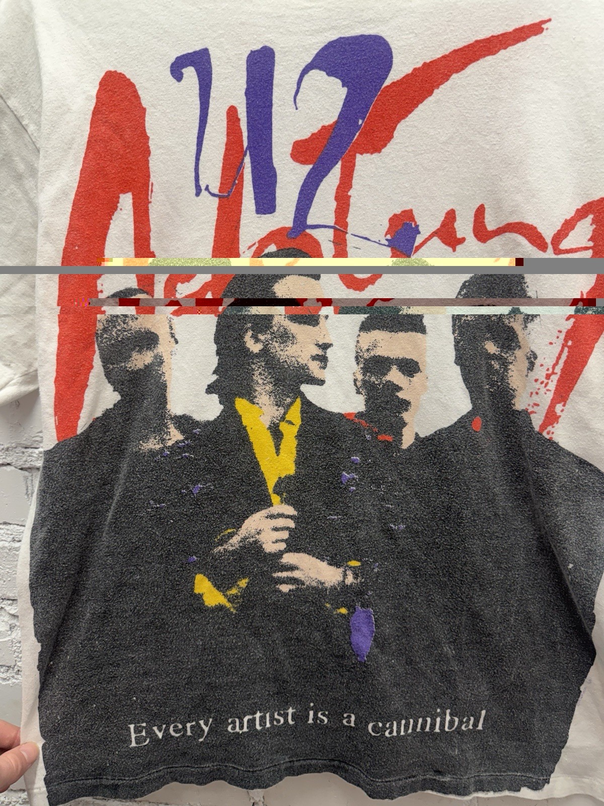 VTG U2 Achtung 1991 Baby Zoo TV Tour White Band Concert Tee AOP T-Shirt M/L USA gallery