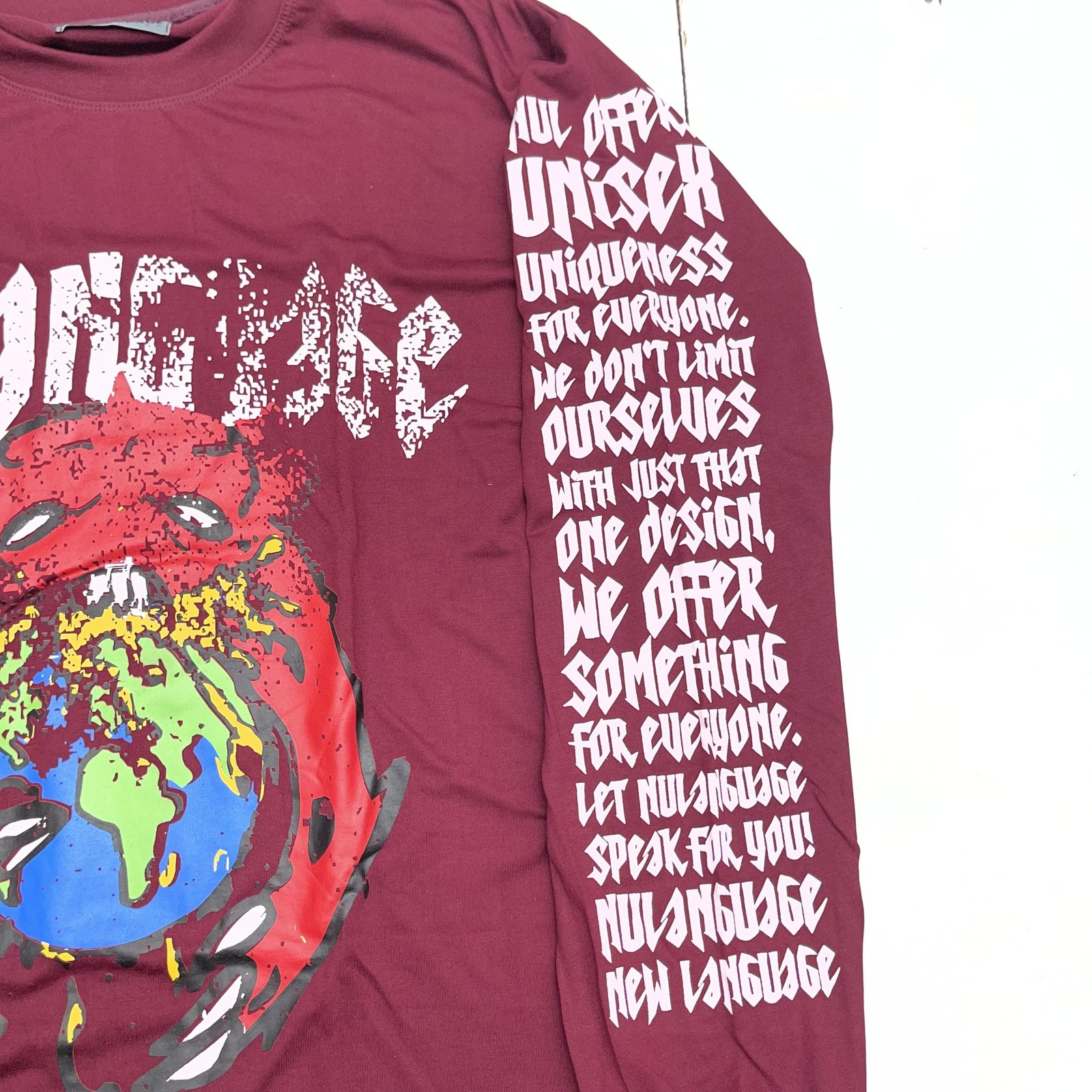 NULANGUAGE Collection Shirt Mens XL Red Long Sleeve World Graphic Tee Streetwear gallery