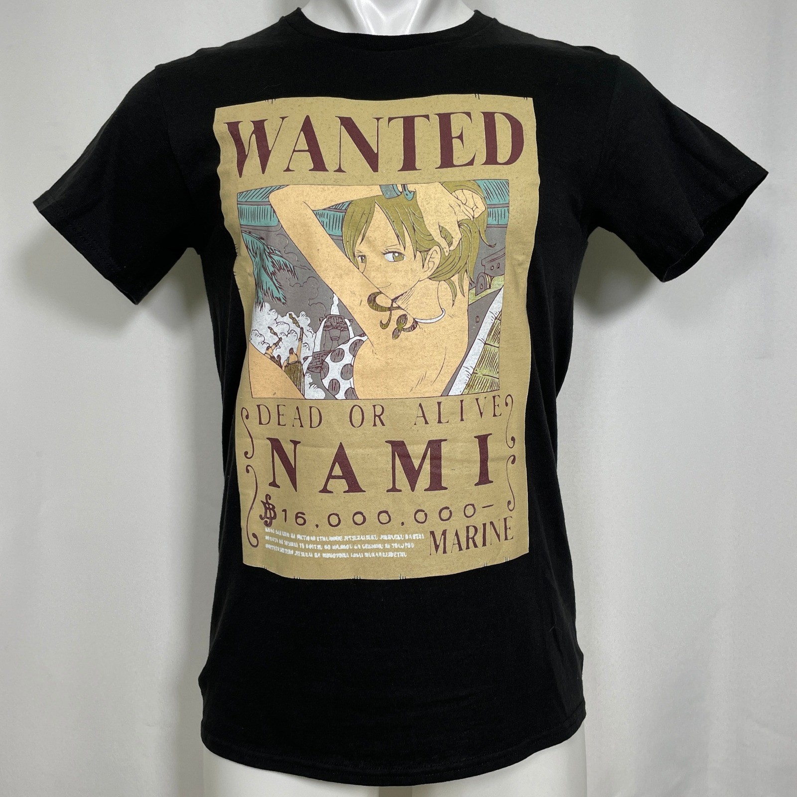 One Piece Nami Wanted Dead or Alive Anime Black Cotton T-Shirt Men’s SMALL