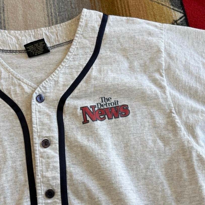 Vintage 90s The Detroit News Newspaper Baseball Jersey Size XL Made In USA gallery