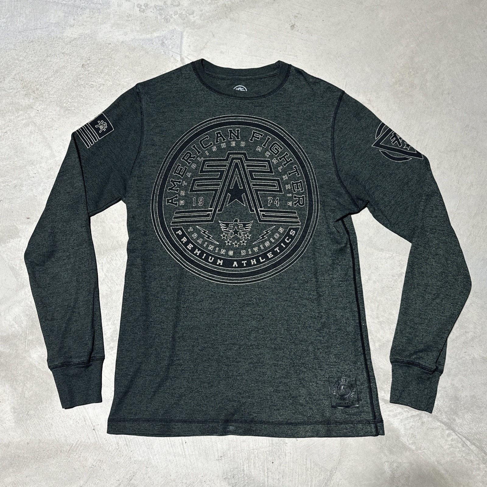 American Fighter Men Shirt M Green Graphic Geometric Logo Activewear Long Sleeve gallery