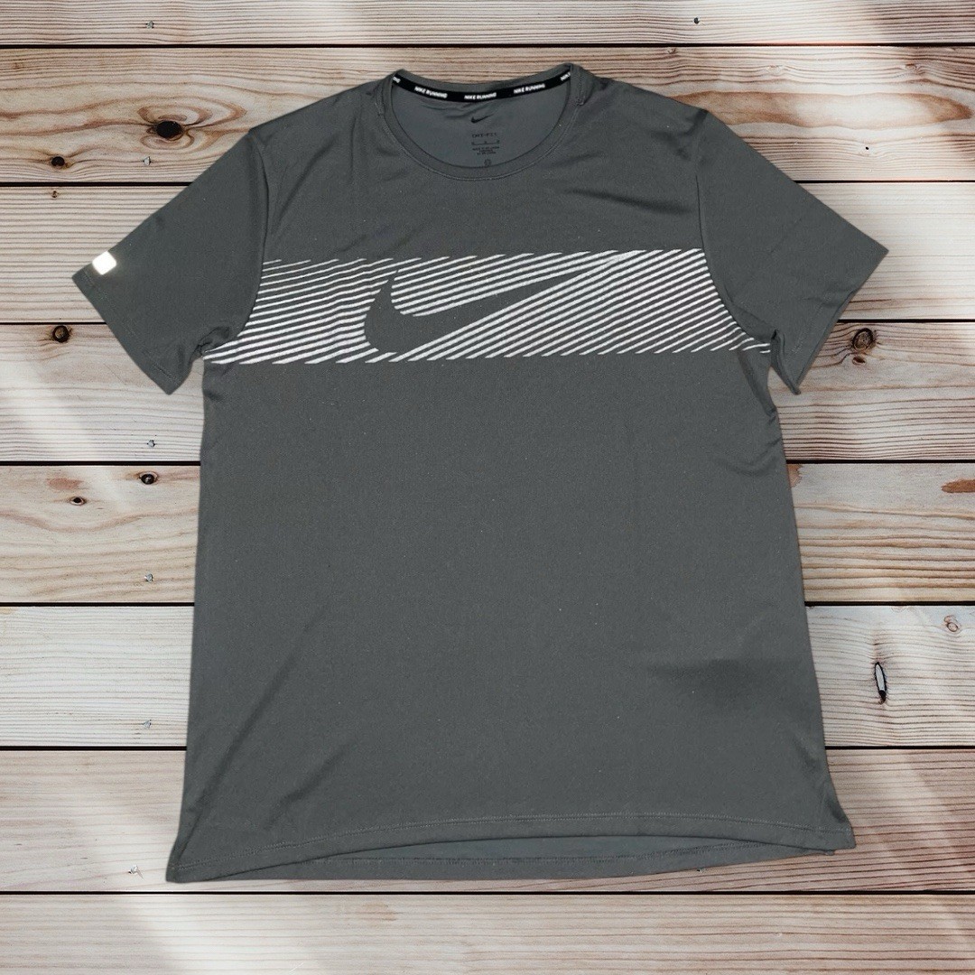 Nike Grey Dri-FIT Miler Logo 1.0 Flash UV Short Sleeve Running Top Repel L XL gallery