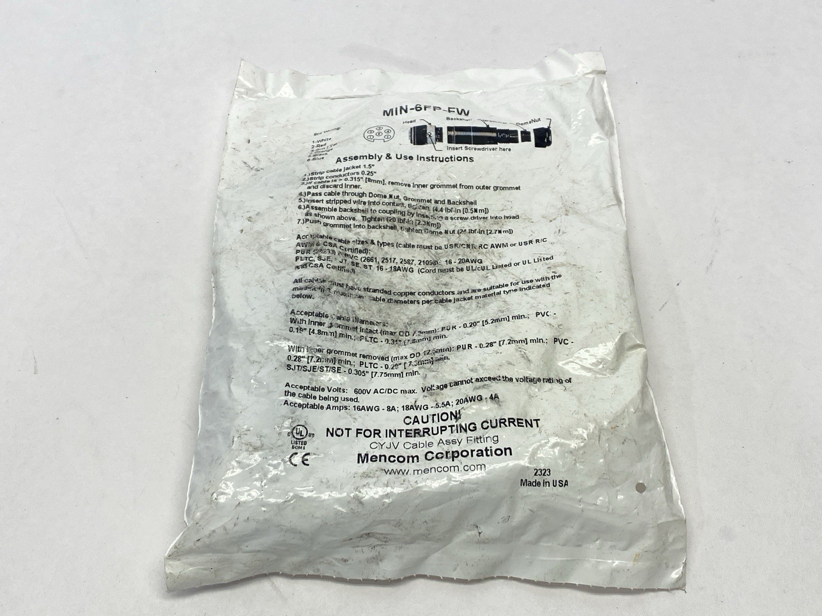 Mencom MIN-6FP-FW Field Wireable Connector MIN Size I 7/8″ 6-Pole Female