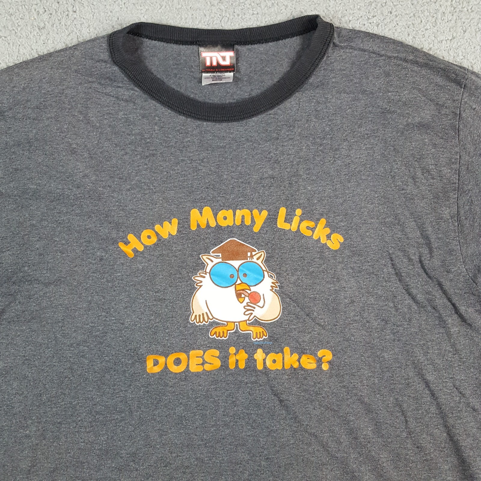 Vintage Y2K How Many Licks Tootsie Pop Candy Ringer Size S Owl Retro T Shirt gallery