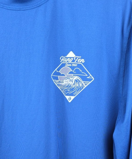 HANG TEN Mens Blue L/S Sun Tee Small Quick Dry UPF 50+ Beach Swim Surf Ocean